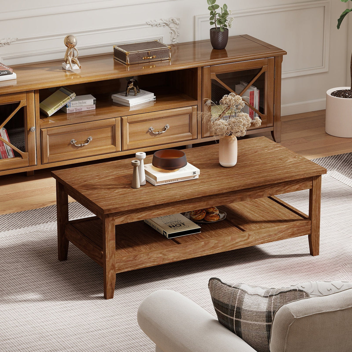 Farmhouse Coffee Table Rustic Cocktail Center Table with Thickened Tabletop