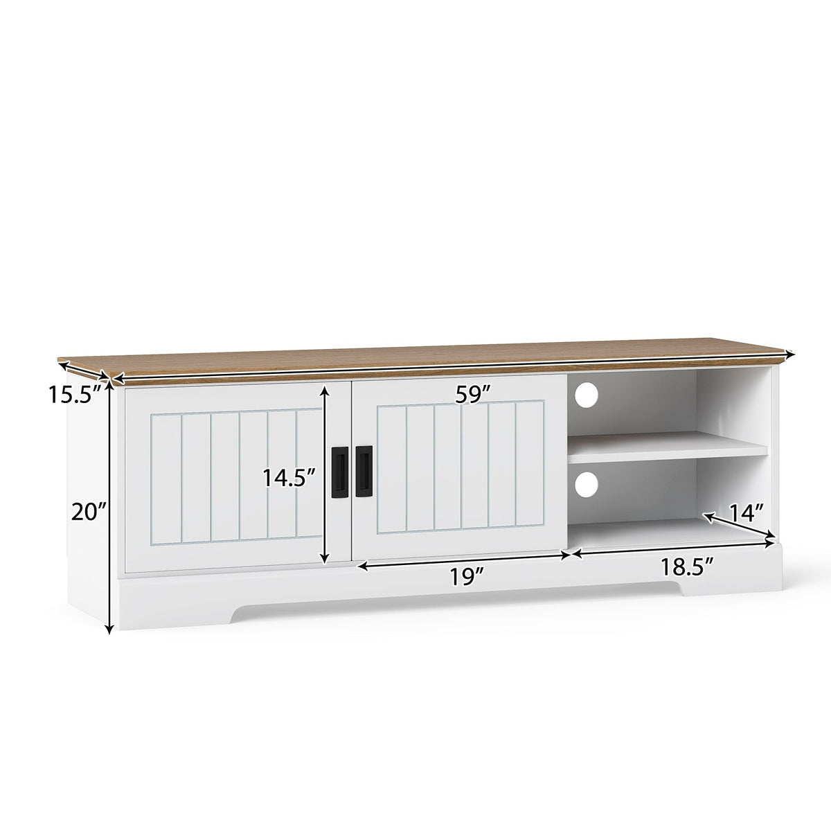 Farmhouse TV Stand for TVs up to 65 Inch with Sliding Doors and Storage Cabinets-White
