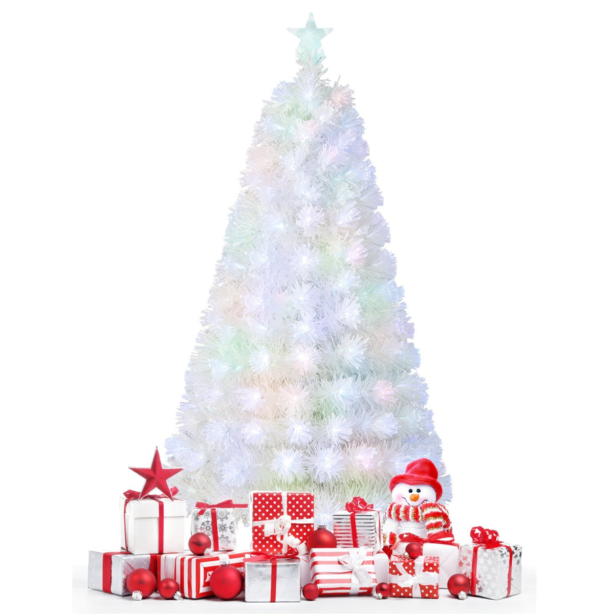 6/7 Feet Pre-Lit Fiber Optic White Snow-Flocked Artificial Christmas Tree