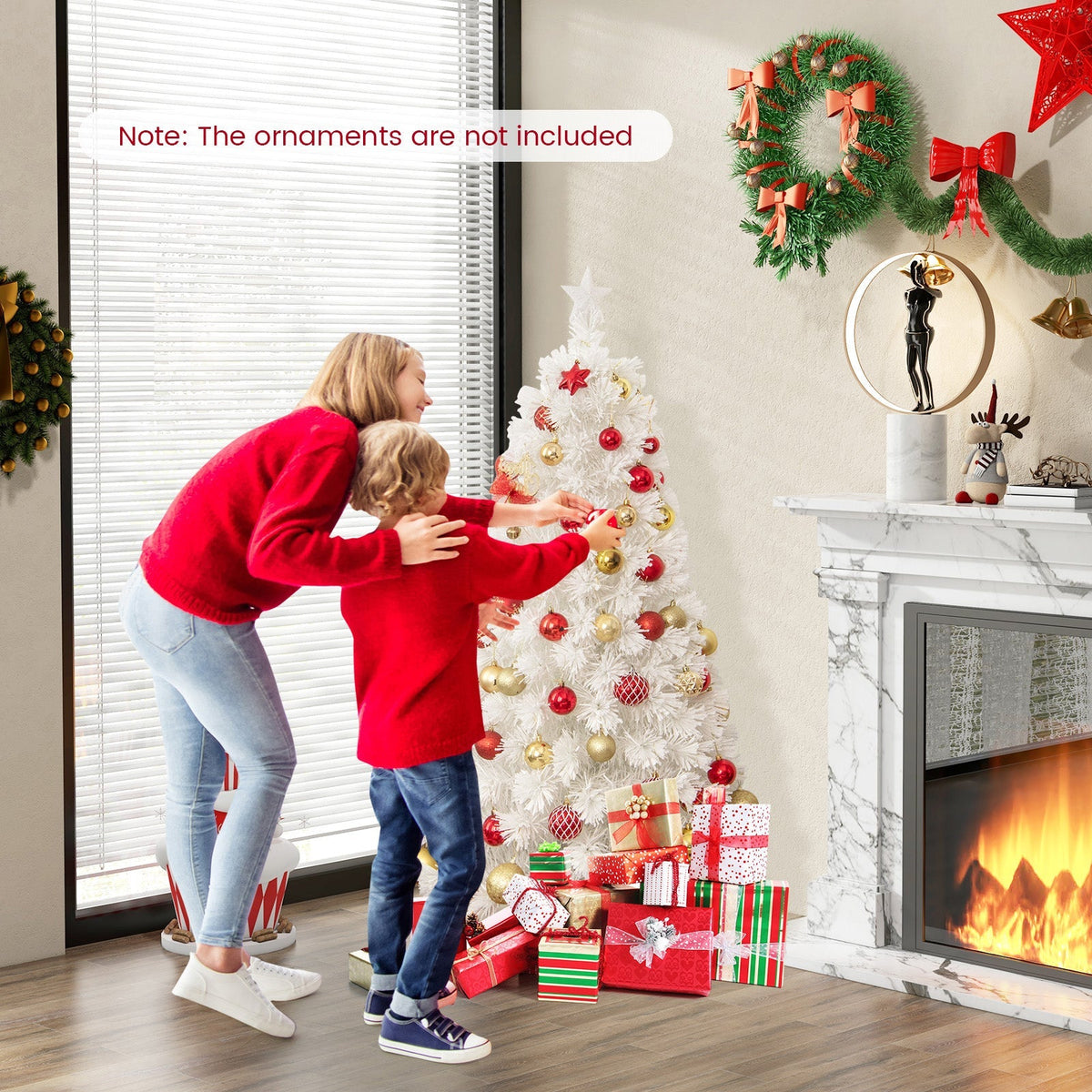 6/7 Feet Pre-Lit Fiber Optic White Snow-Flocked Artificial Christmas Tree