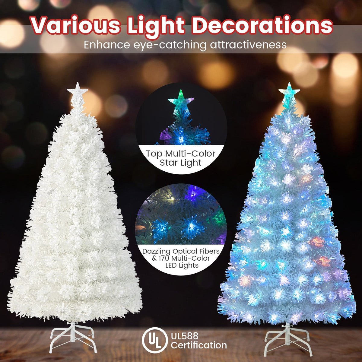 6/7 Feet Pre-Lit Fiber Optic White Snow-Flocked Artificial Christmas Tree