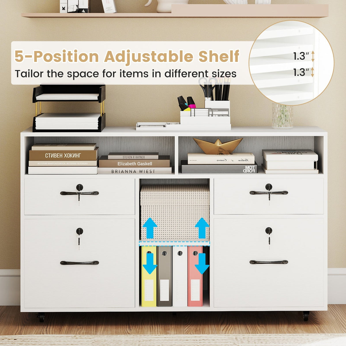 File Cabinet with Lock Mobile Lateral Filing Storage Organizer Modern Rolling Printer Stand