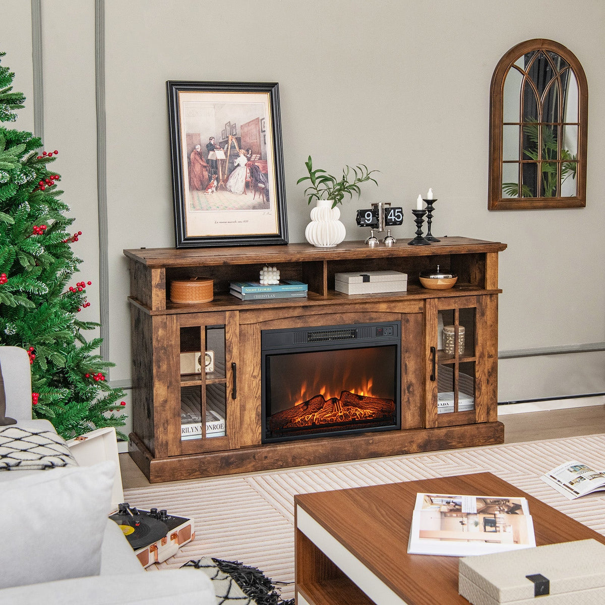 Fireplace TV Stand for TVs Up to 65 Inch with Side Cabinets and Remote Control