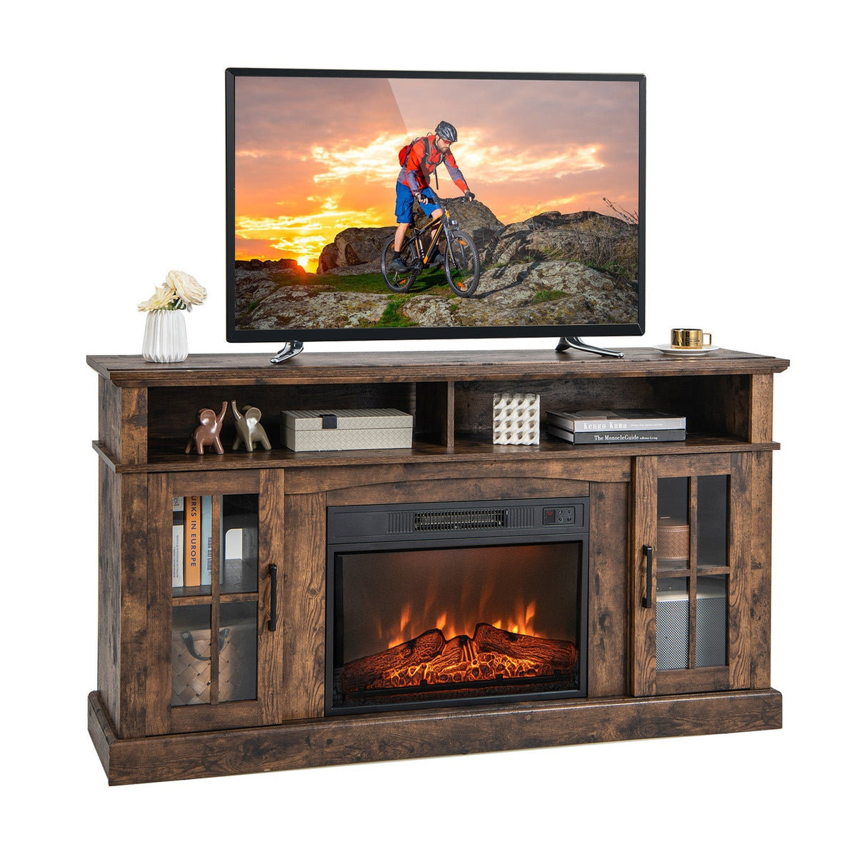 Fireplace TV Stand for TVs Up to 65 Inch with Side Cabinets and Remote Control
