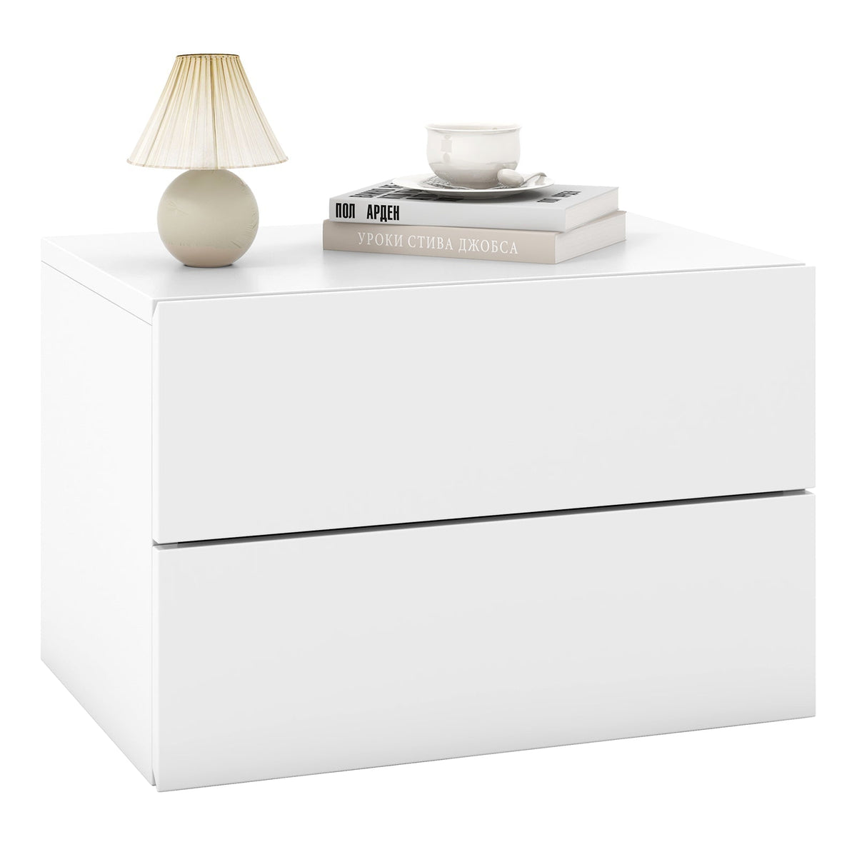 Floating Nightstand with Drawers and Storage Shelf