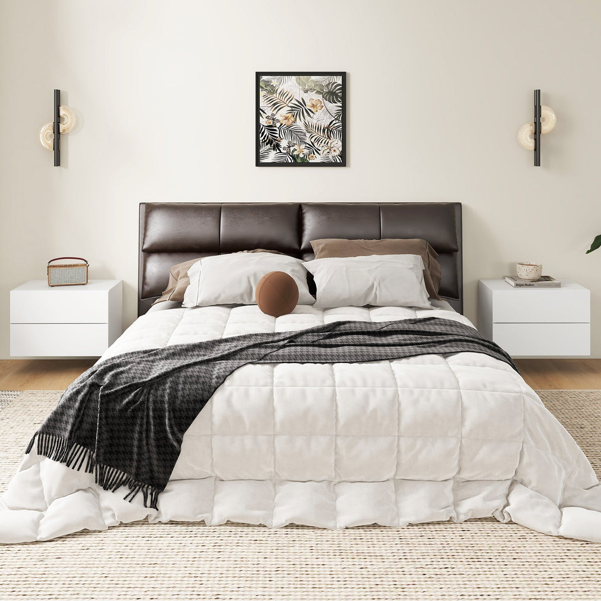 Floating Nightstand with Drawers and Storage Shelf
