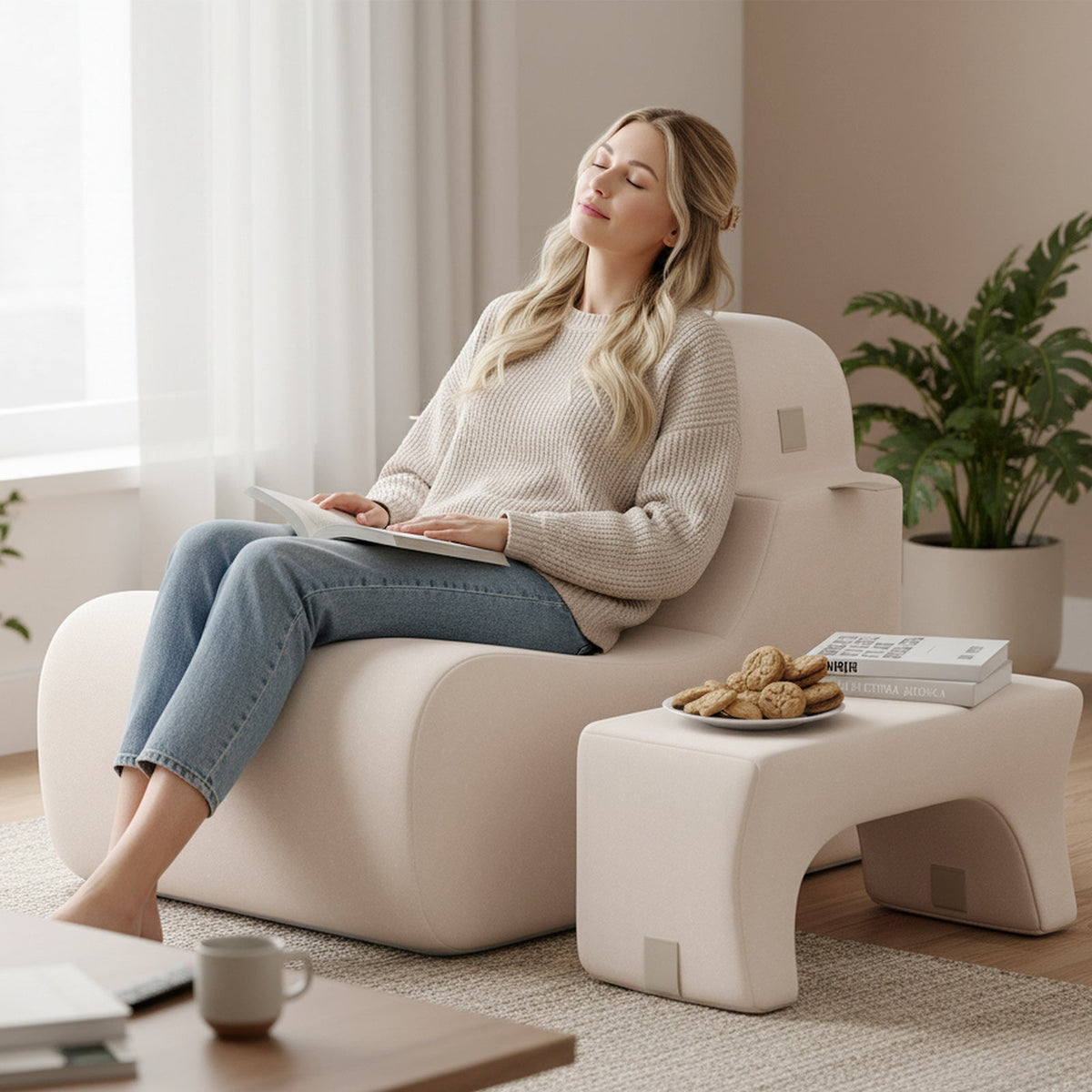 Floor Chair Lazy Sofa with Detachable Headrest