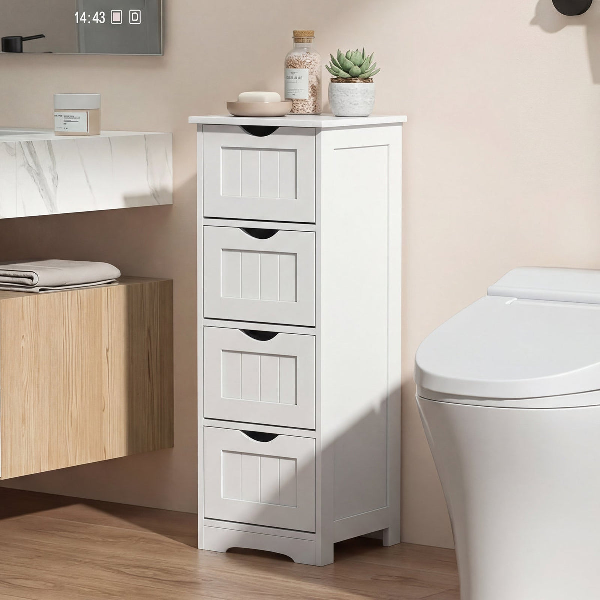 4-Drawer Freestanding Floor Cabinet with Anti-Toppling Device