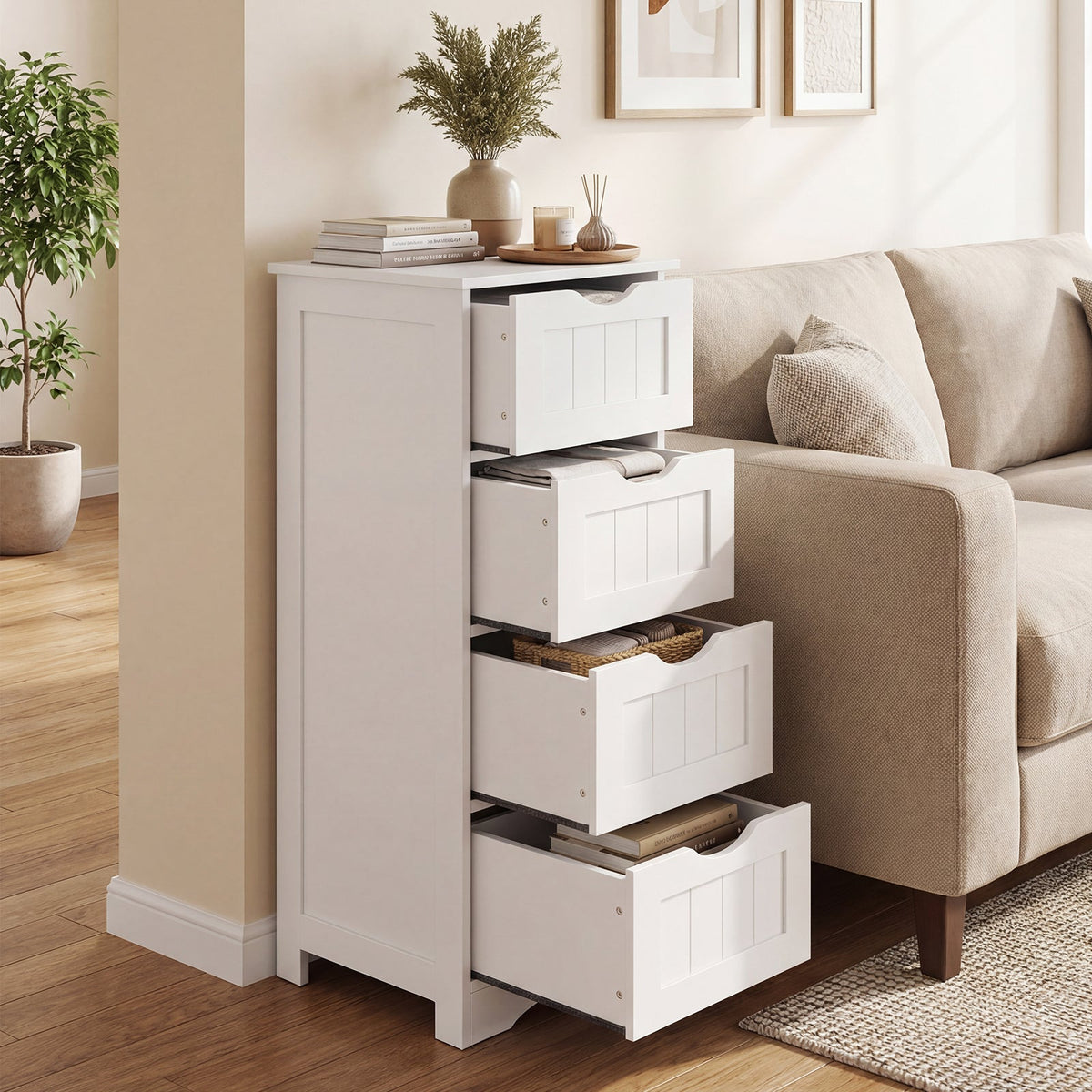 4-Drawer Freestanding Floor Cabinet with Anti-Toppling Device