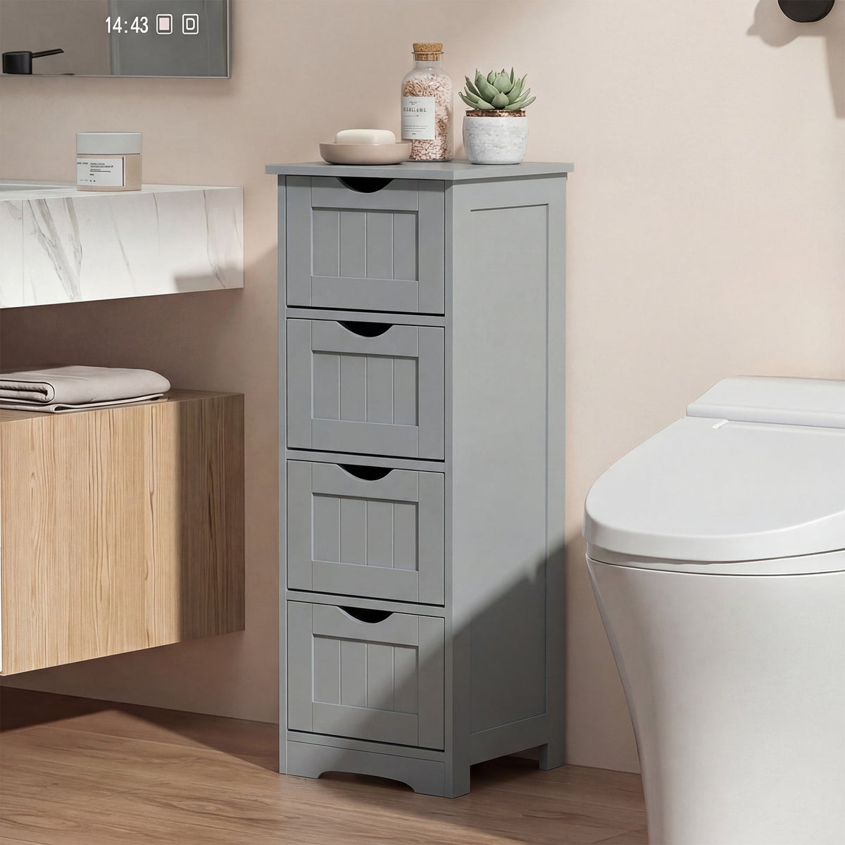 4-Drawer Freestanding Floor Cabinet with Anti-Toppling Device