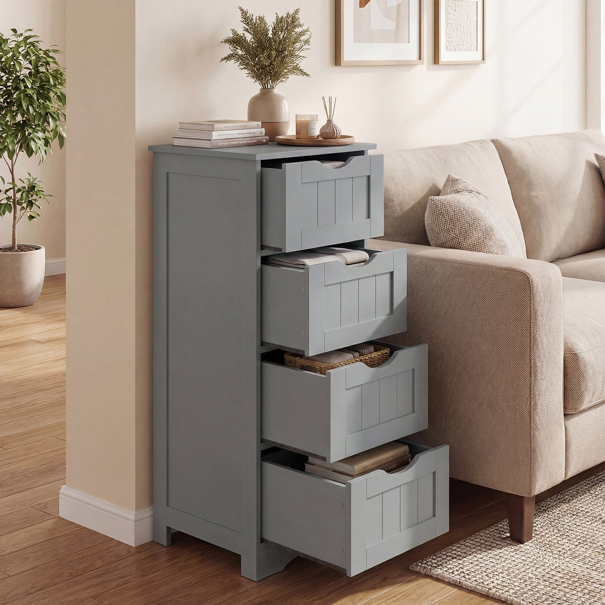 4-Drawer Freestanding Floor Cabinet with Anti-Toppling Device