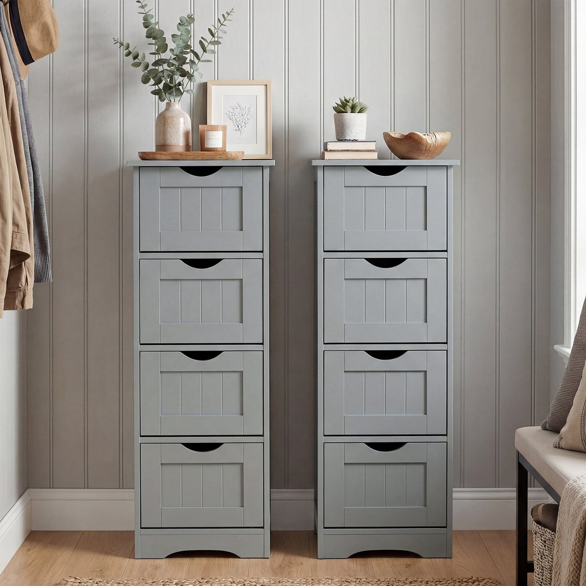 4-Drawer Freestanding Floor Cabinet with Anti-Toppling Device
