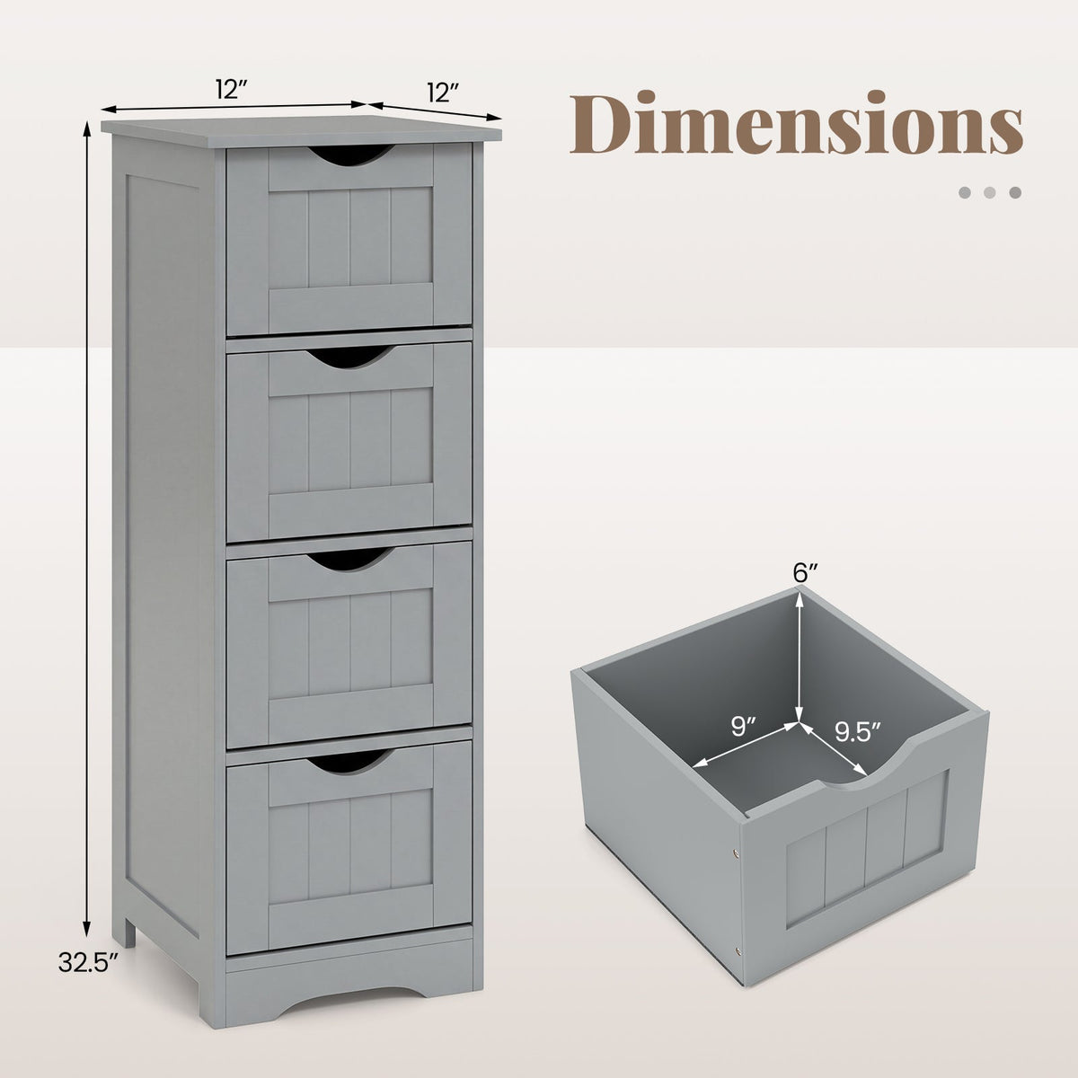 4-Drawer Freestanding Floor Cabinet with Anti-Toppling Device