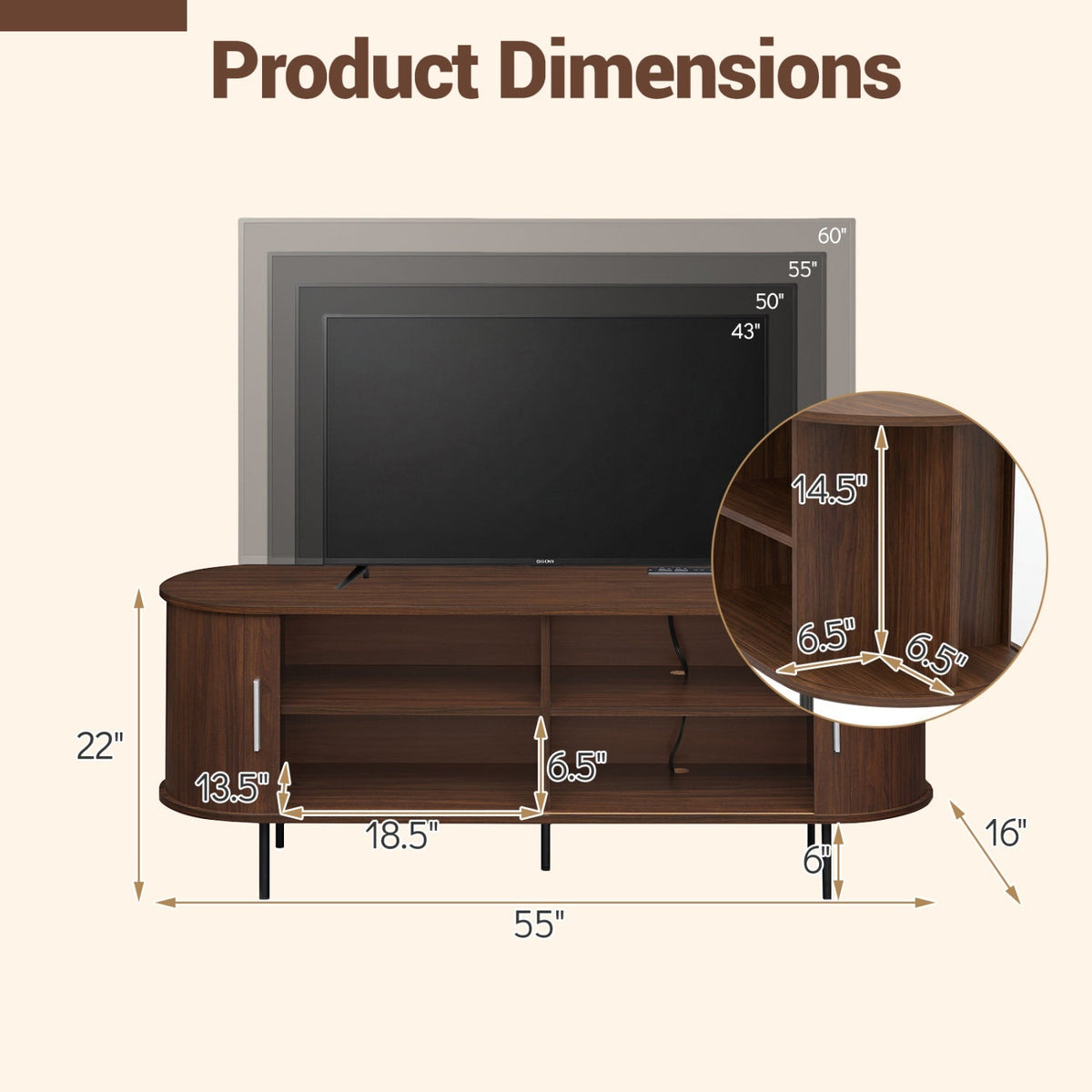 Fluted TV Stand for TVs up to 60" Mid Century Curved Entertainment Center