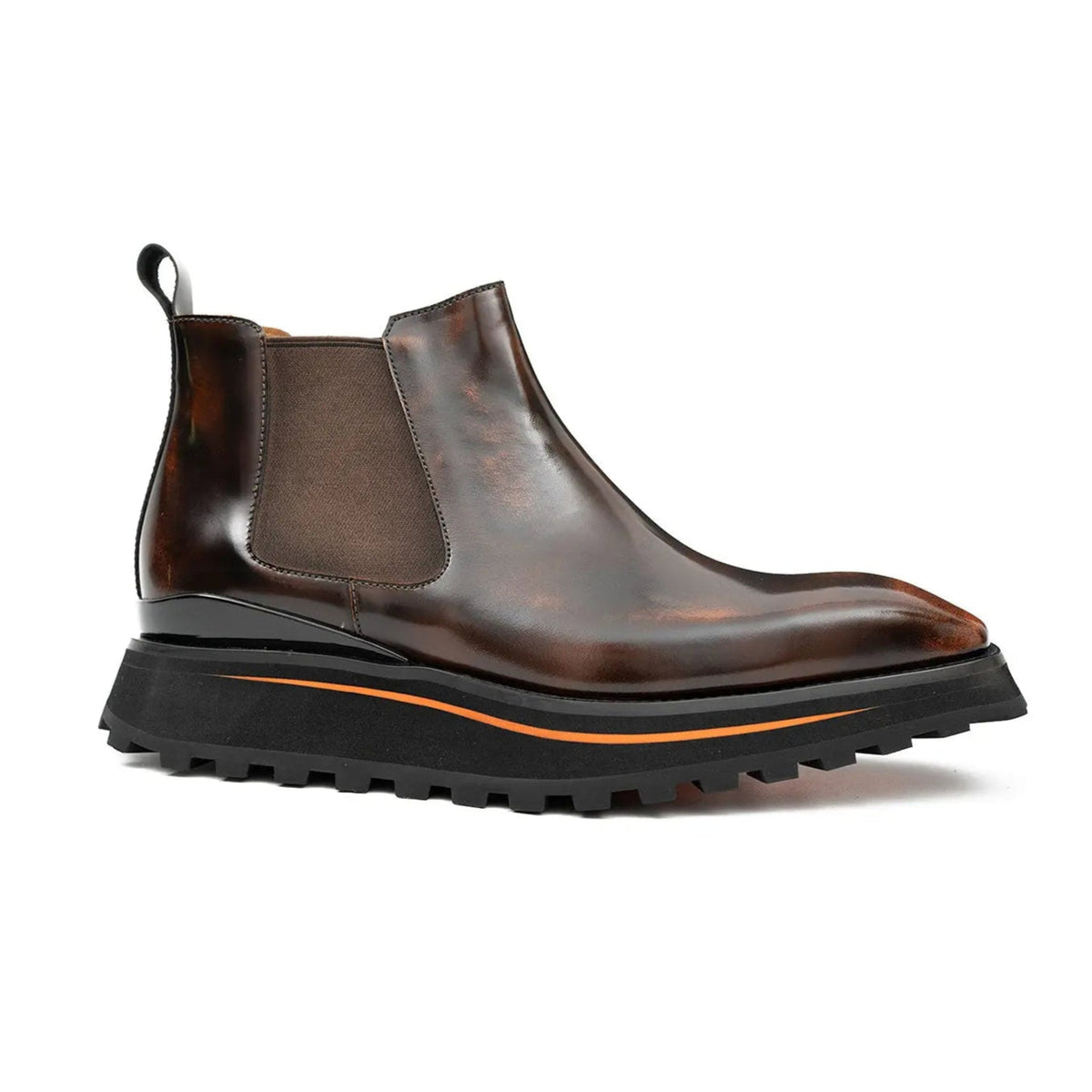 Brown Plain-Toe Cow Leather Chelsea Boots