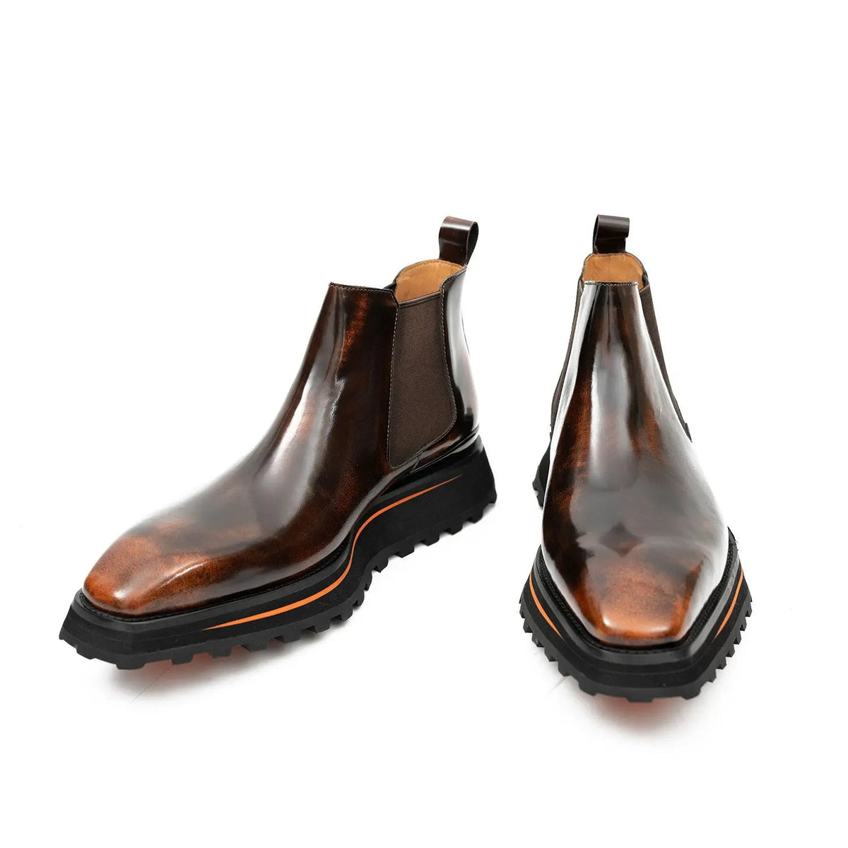 Brown Plain-Toe Cow Leather Chelsea Boots