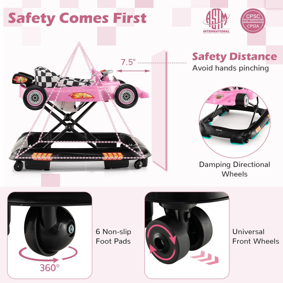 Convertible Baby Walker with 3 Adjustable Height Settings