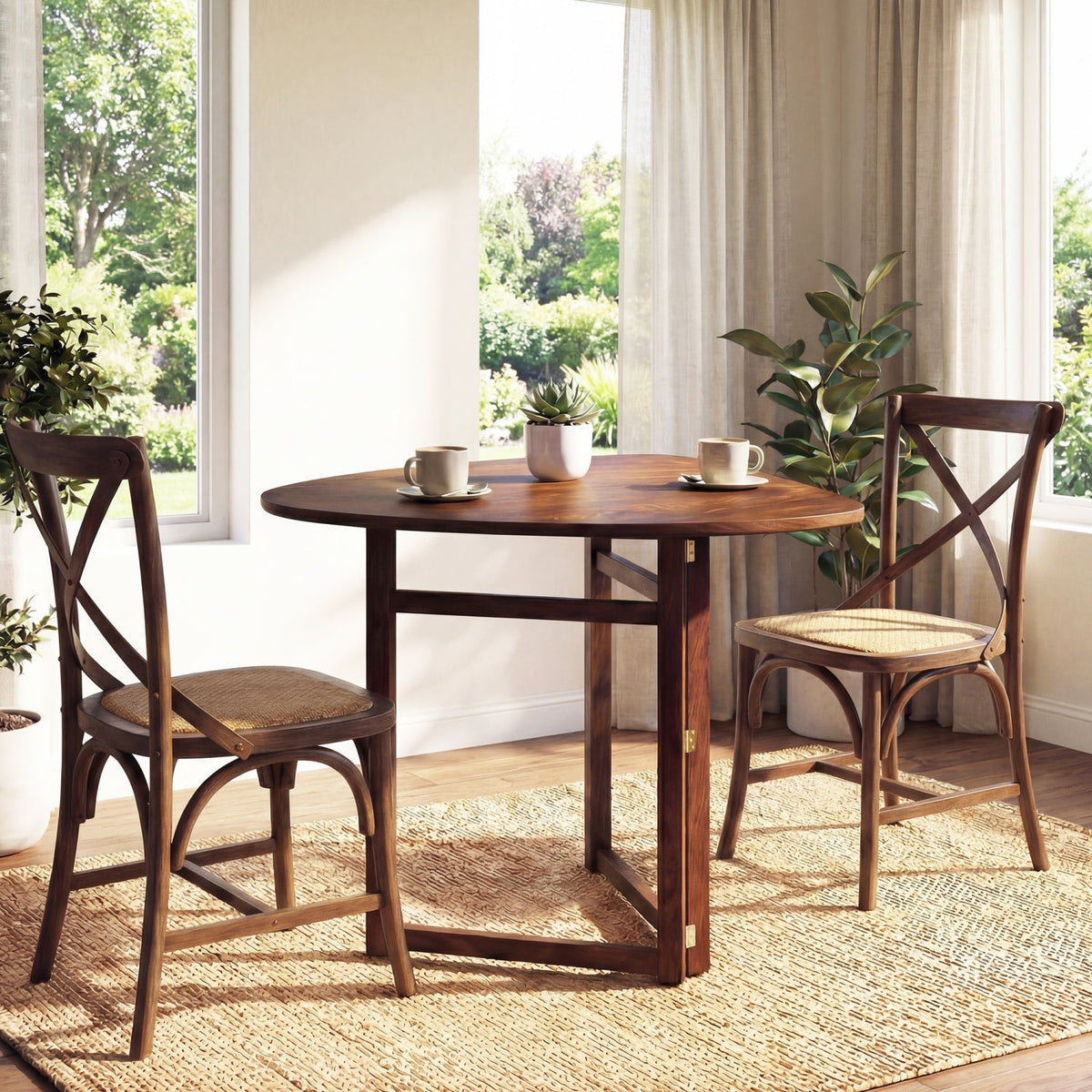 Foldable Dining Table 31.5" Triangular Small Kitchen Table for 2-Walnut