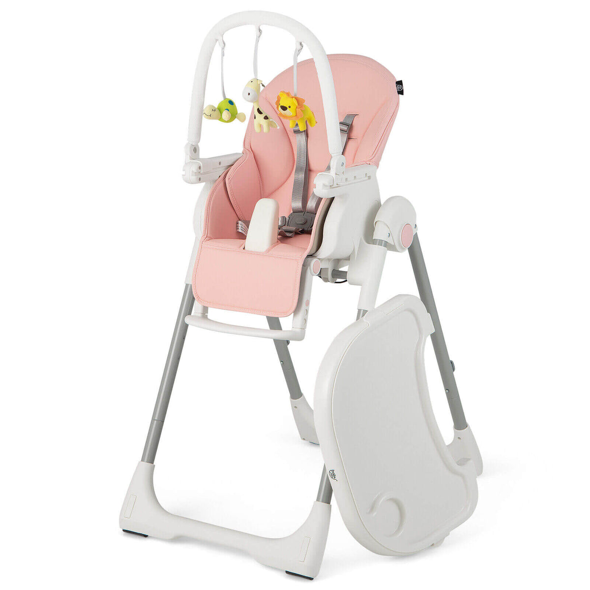 4-in-1 Foldable Baby High Chair with 7 Adjustable Heights and Free Toys Bar
