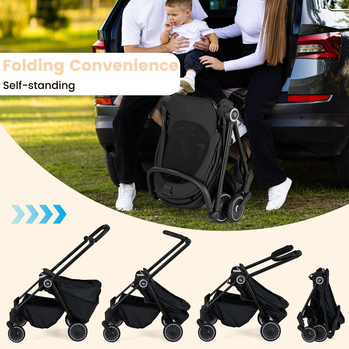 Foldable Infant Pram Stroller with Reversible Seat Reclining Backrest