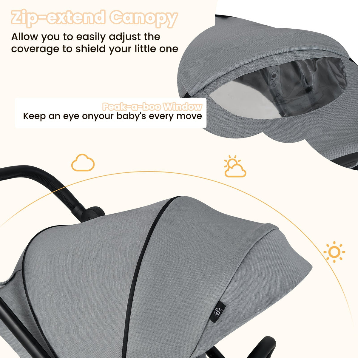 Foldable Infant Pram Stroller with Reversible Seat Reclining Backrest