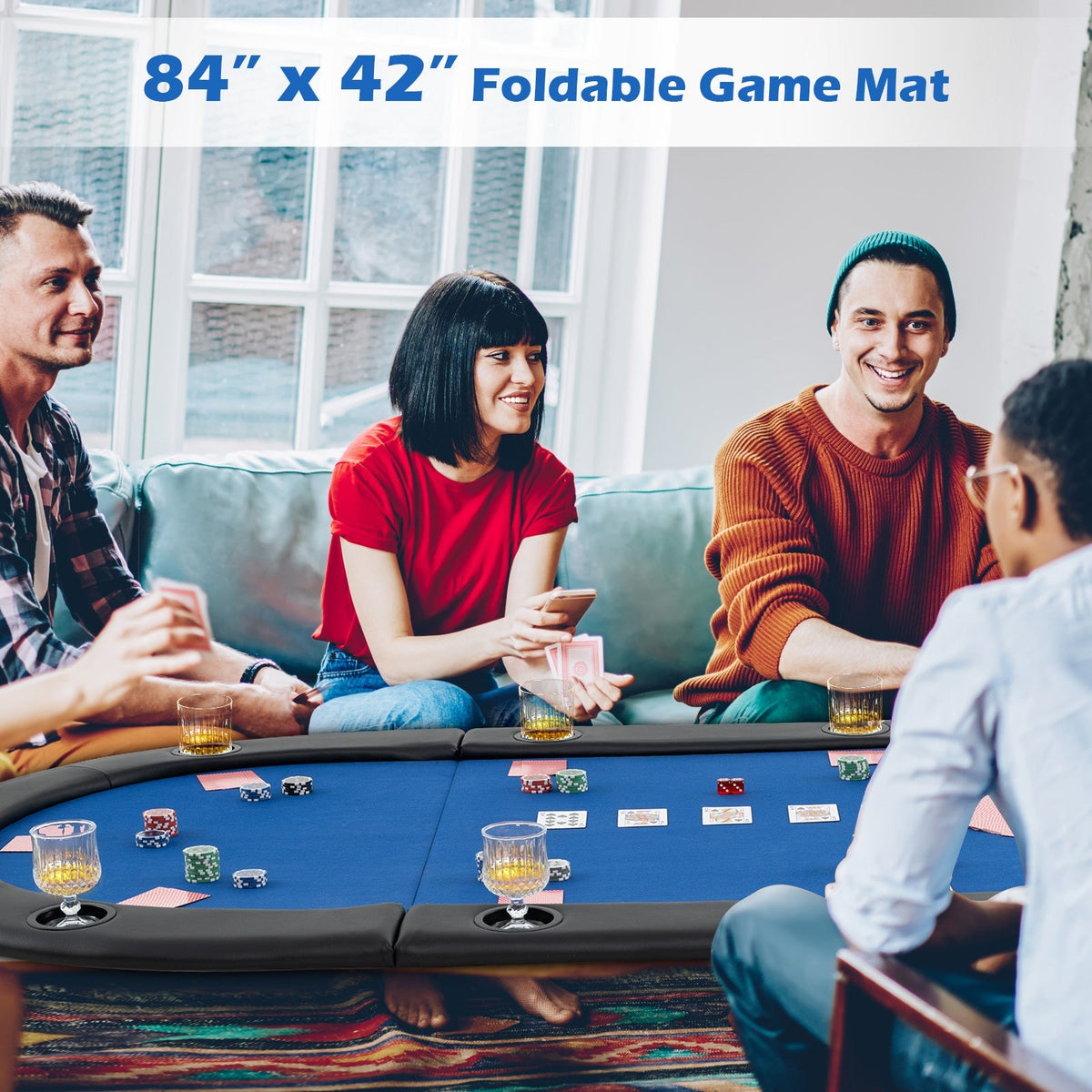 Portable 84 x 42 Inch 10-Player Foldable Padded Poker Table Top