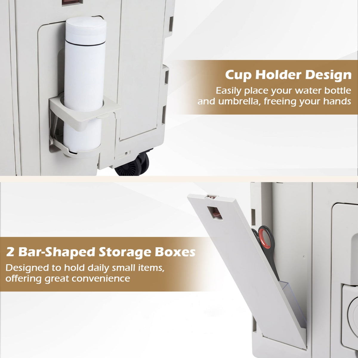 Foldable Utility Cart on 4 Rotate Wheels with Cup Holder
