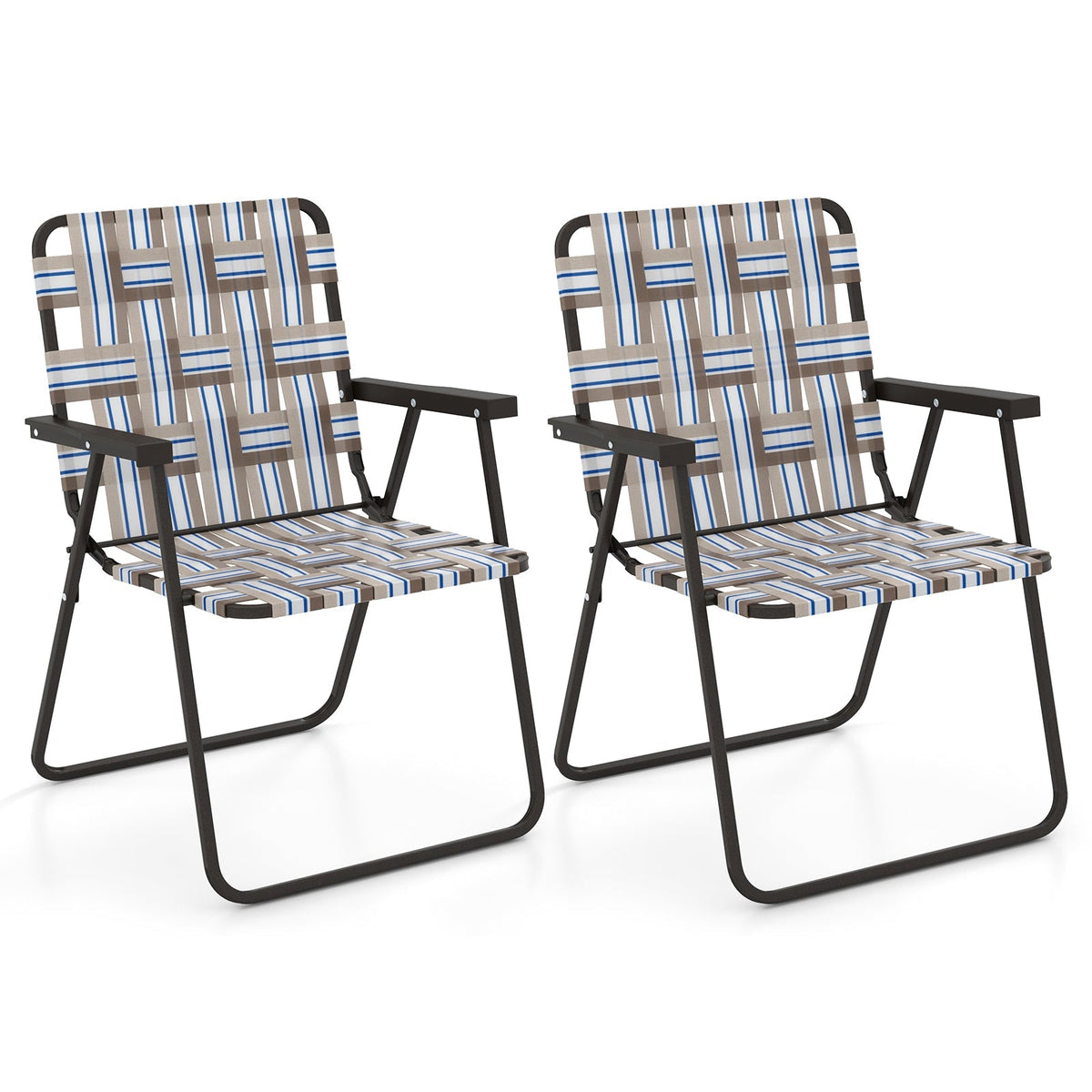 2 Pieces Folding Beach Chair Camping Lawn Webbing Chair