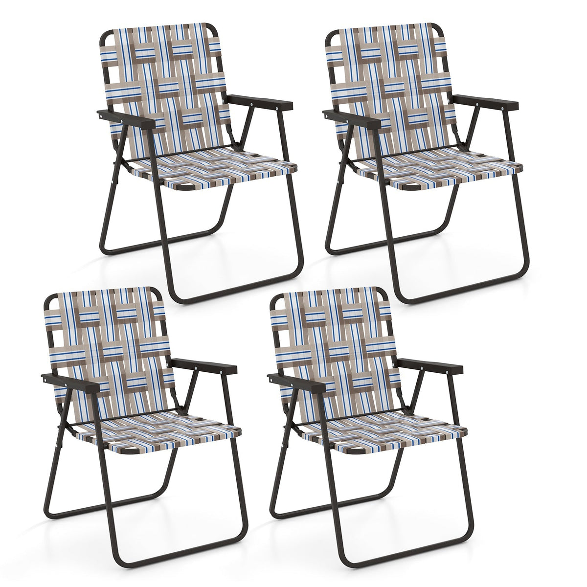 2 Pieces Folding Beach Chair Camping Lawn Webbing Chair