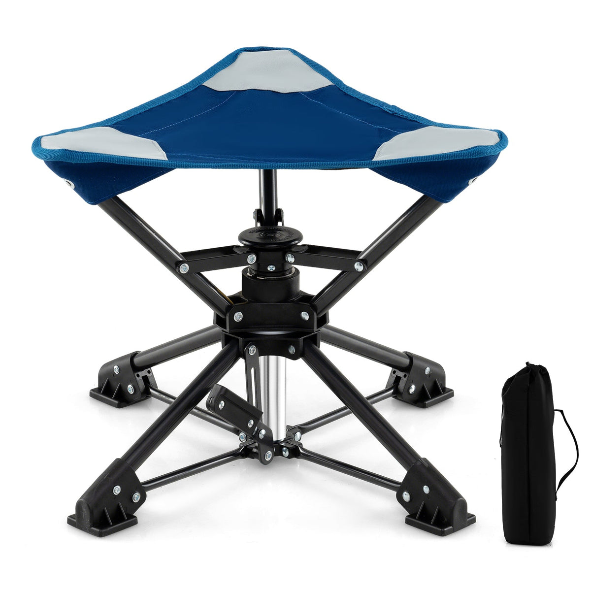 Taburete de camping plegable, silla de caza giratoria 360° con patas antihundimiento