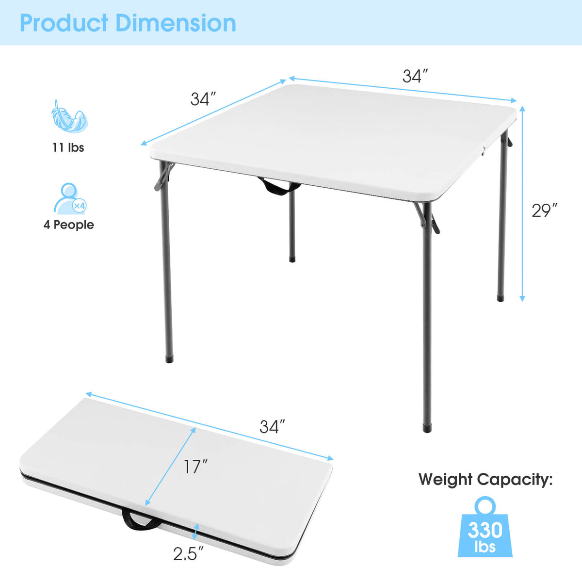 Folding Camping Table with All-Weather HDPE Tabletop and Rustproof Steel Frame
