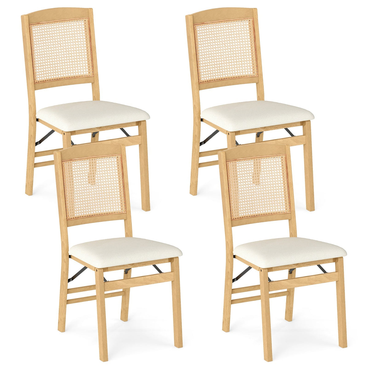 Folding Dining Chairs Set of 4 Rubber Wood Chairs with Linen Padded Seat