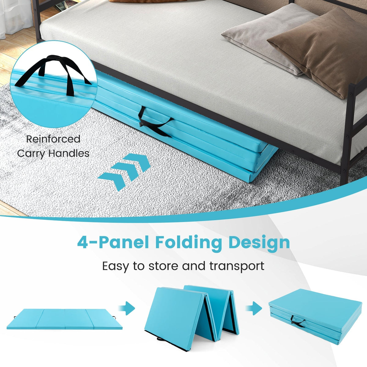 4-Panel PU Leather Folding Exercise Mat with Carrying Handles