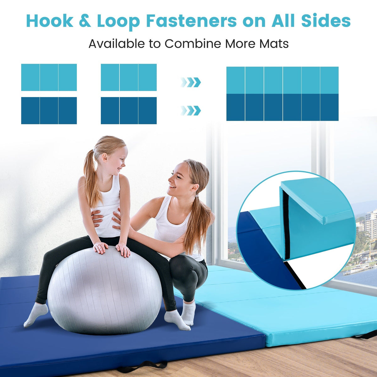 4-Panel PU Leather Folding Exercise Mat with Carrying Handles