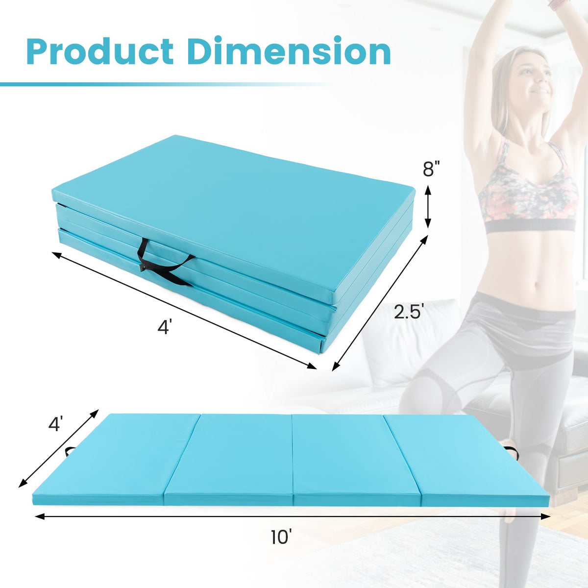4-Panel PU Leather Folding Exercise Mat with Carrying Handles