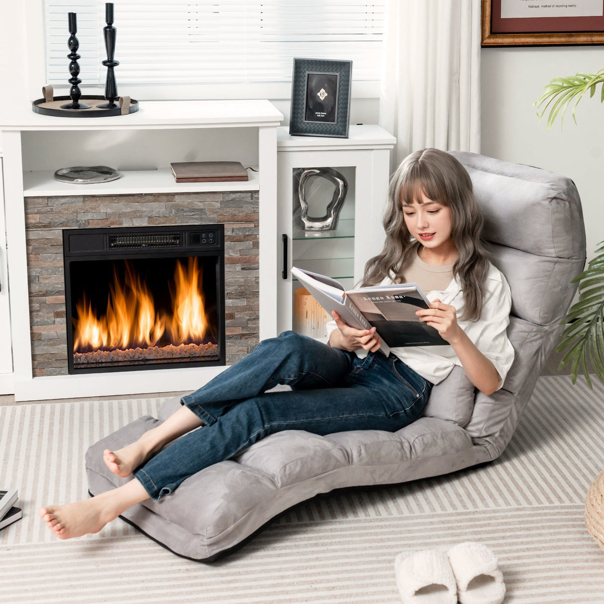 Folding Lazy Sofa Chair Stylish Sofa Couch Beds Lounge Chair W/Pillow
