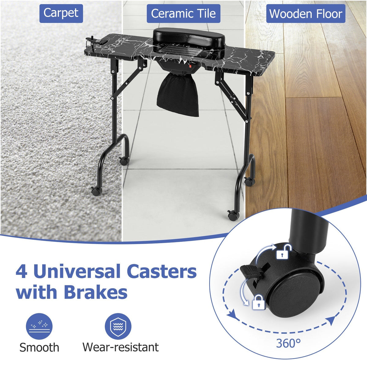 Folding Manicure Nail Table with Electric Dust Collector