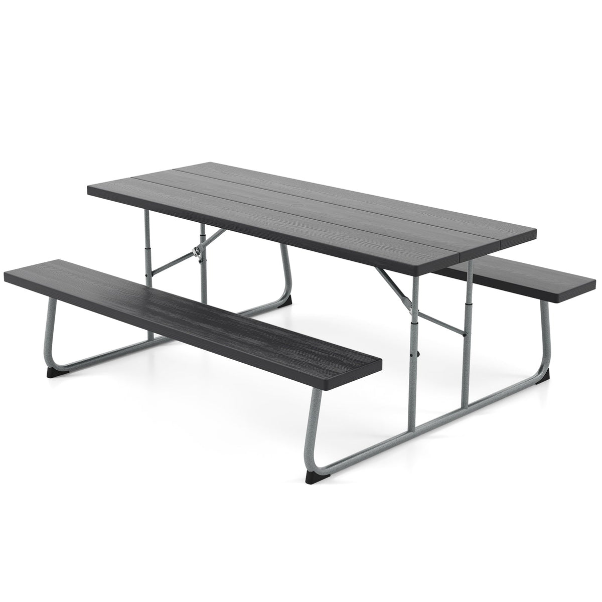 Folding Picnic Table Set with Metal Frame and All-Weather HDPE Tabletop Umbrella Hole