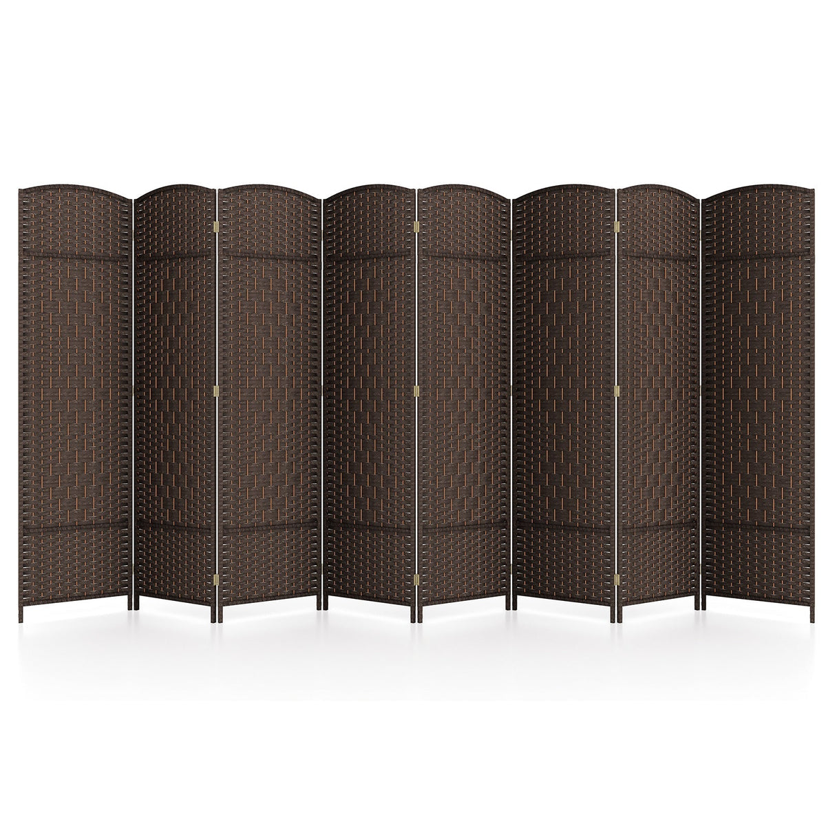 8-Panel Folding Room Divider with Hand-Woven Texture and Solid Wood Frame