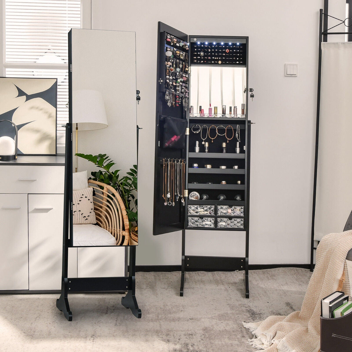 Free Standing Full Length Jewelry Armoire with L