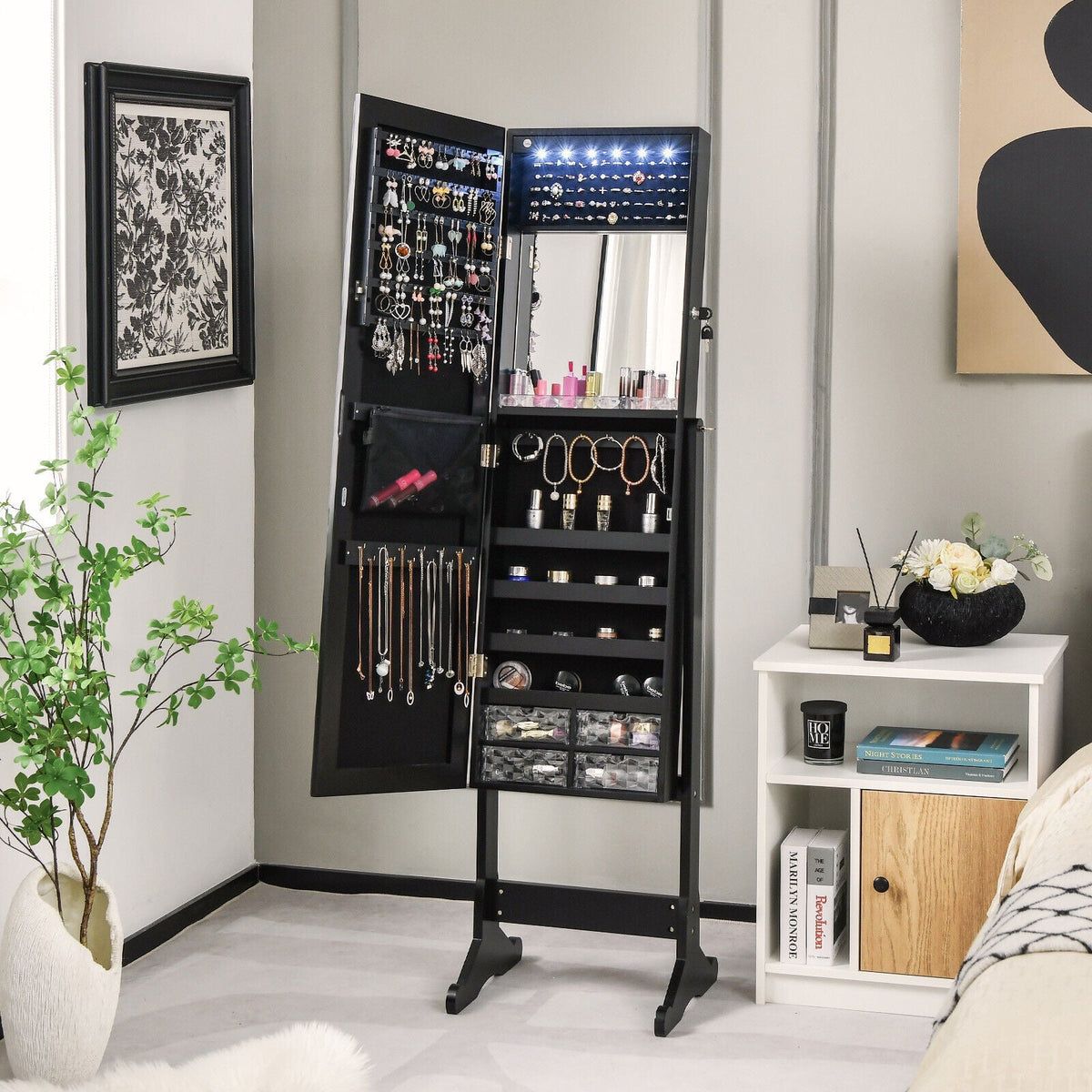 Free Standing Full Length Jewelry Armoire with L