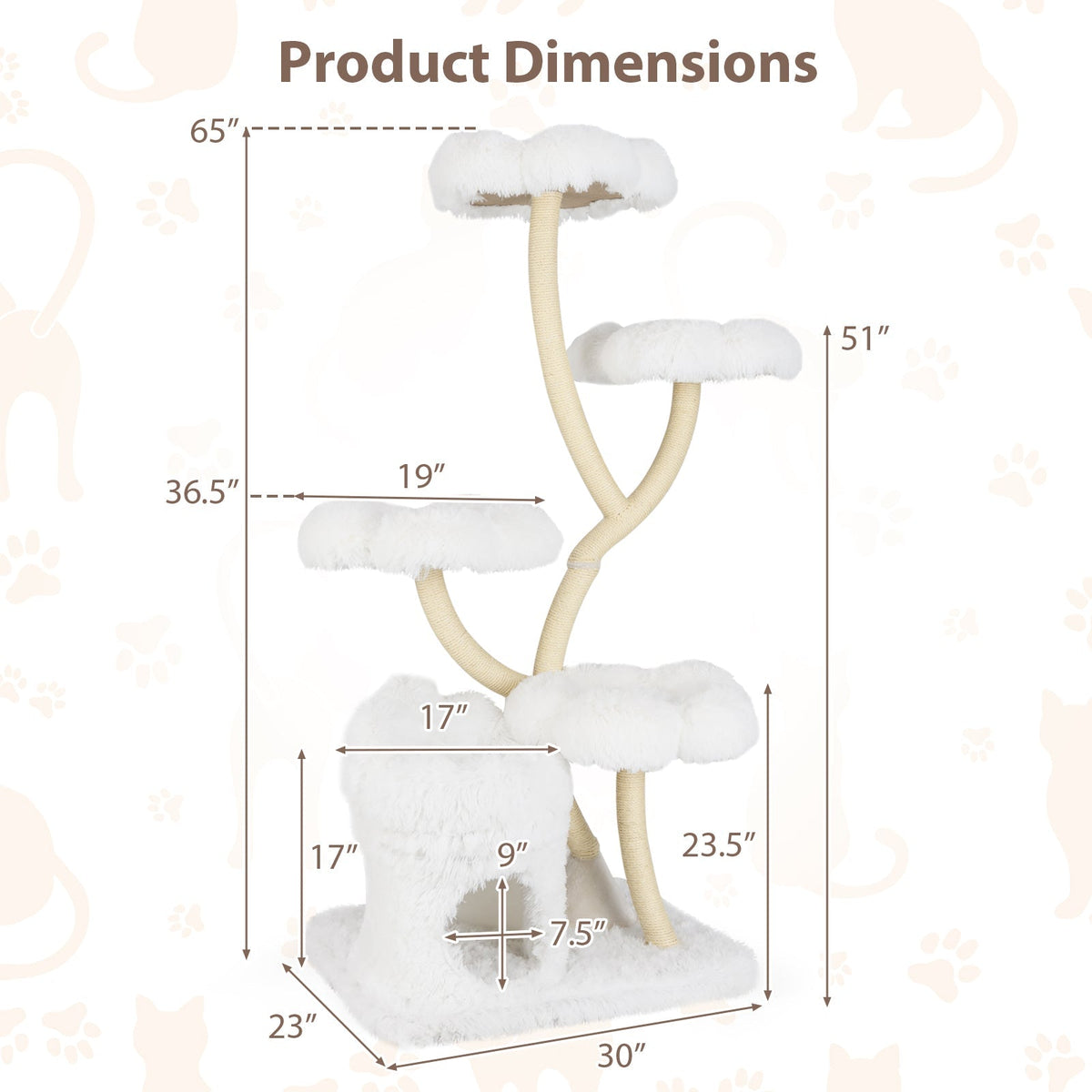 Freestanding Cat Tower with four Flower-shaped Platforms and Sisal Scratching Posts