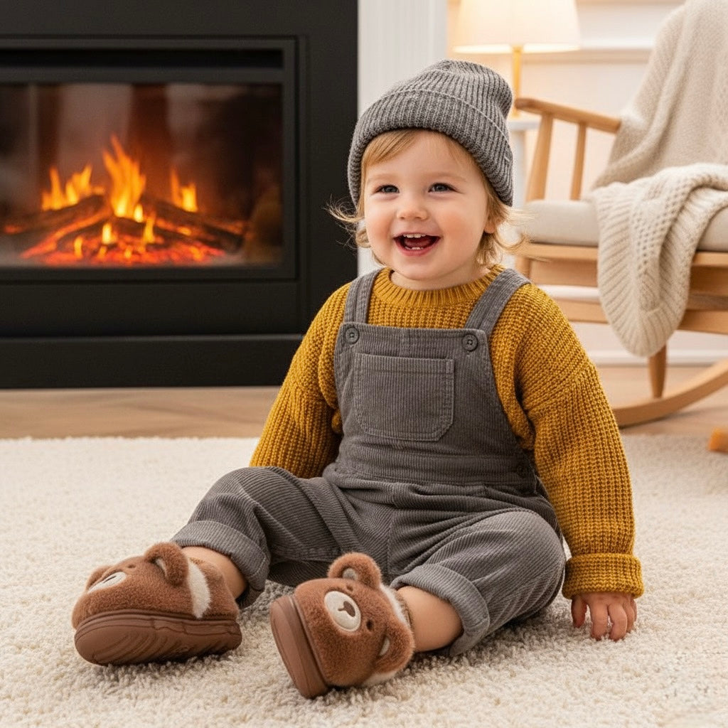 Pantuflas peludas para niños | Zapatillas de casa de animales de oso y conejo