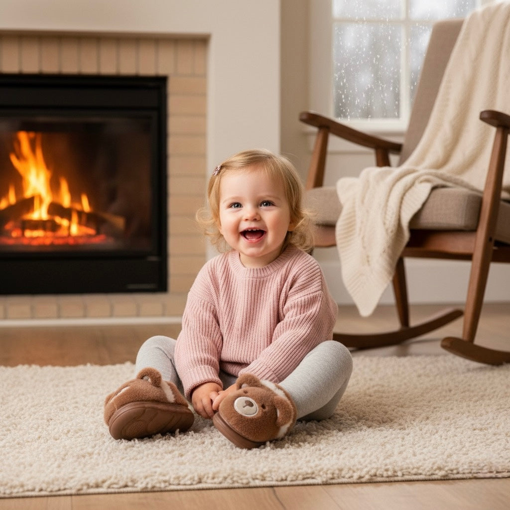Pantuflas peludas para niños | Zapatillas de casa de animales de oso y conejo