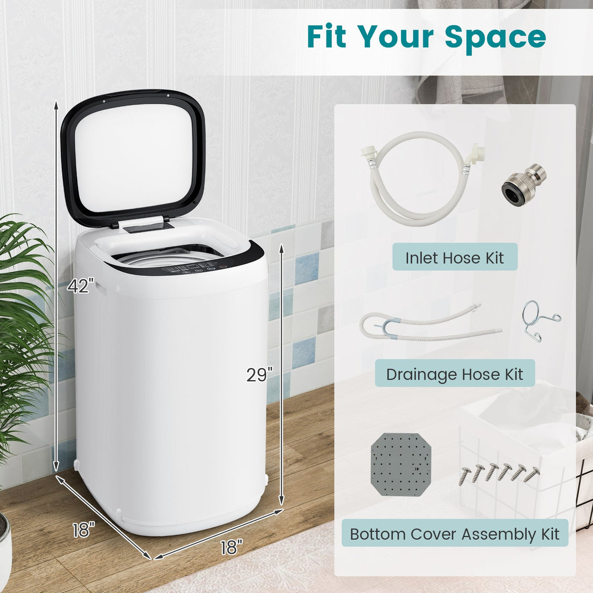 7.7 lbs Full-Automatic Washing Machine with 10 Washing Programs