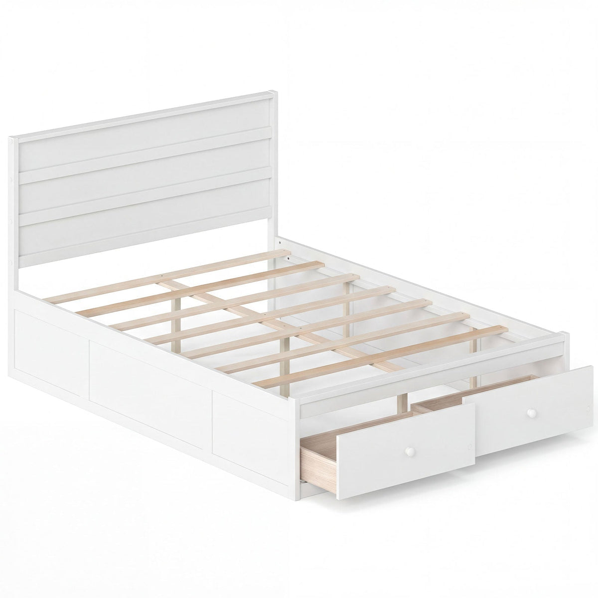 Full Size Wooden Platform Bed Frame with Storage Drawers