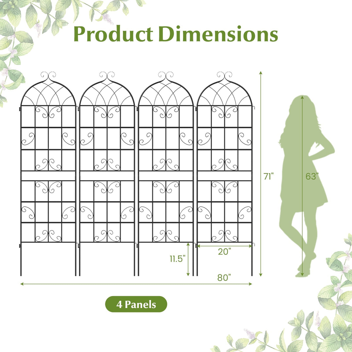 4 Pack 71" x 20" Metal Garden Trellis for Outdoor Climbing Plants