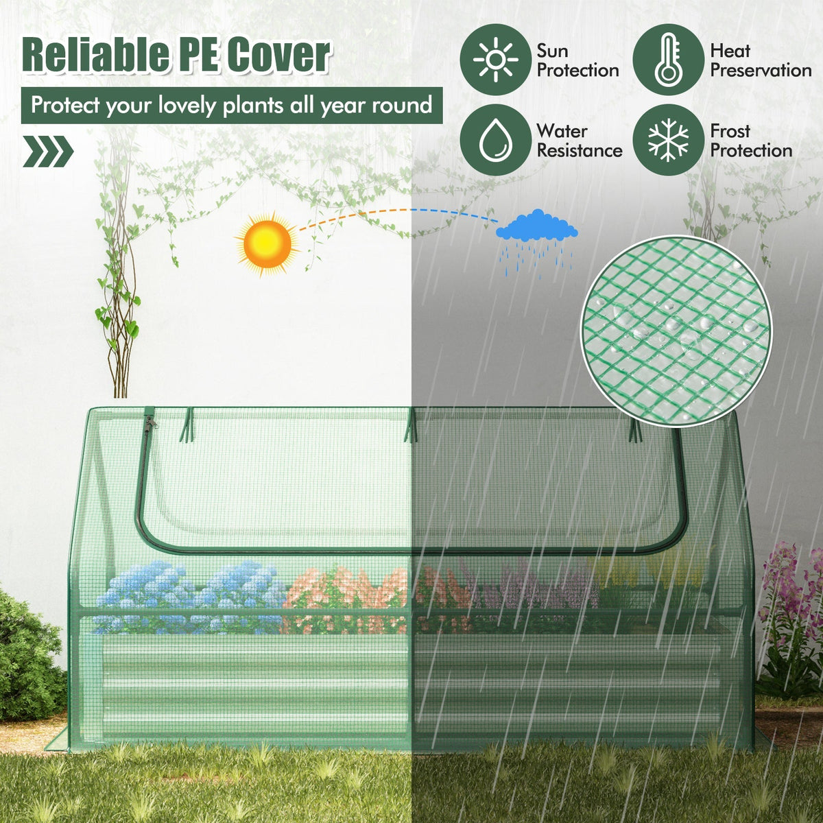 6 x 3 x 3 Feet Galvanized Raised Garden Bed with Greenhouse