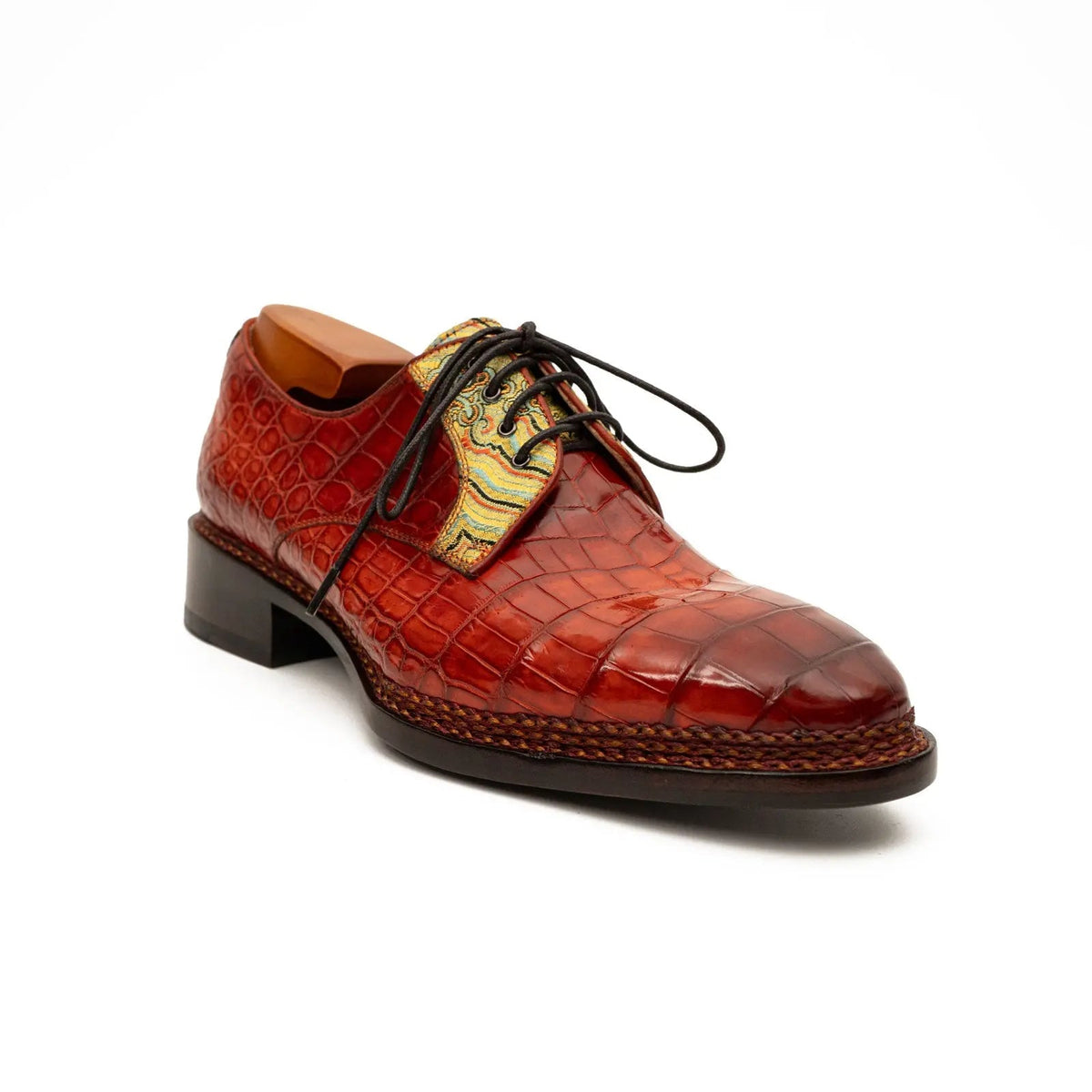 Red Crocodile Leather Derby Shoes