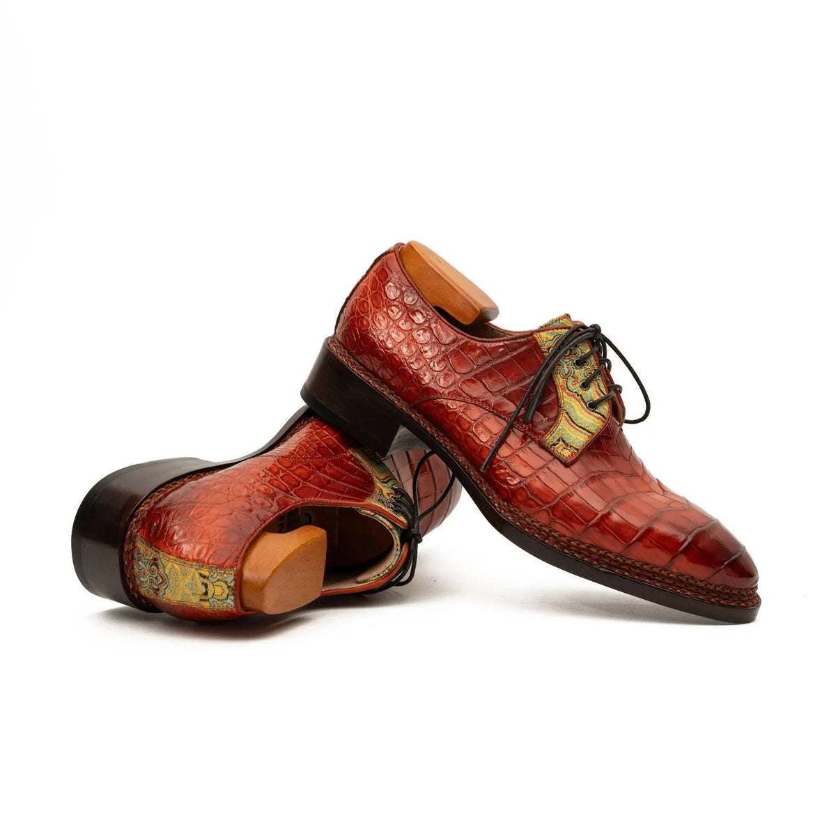 Red Crocodile Leather Derby Shoes